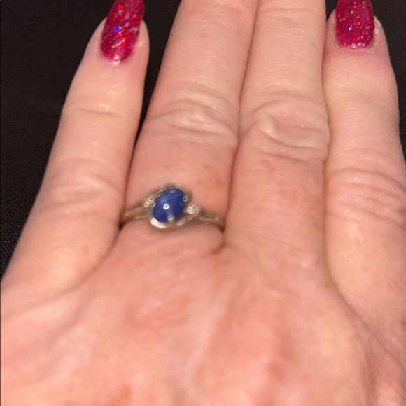 Authentic Vintage Star Sapp 10k WHITE GOLD 5mm cabochon tdw diamond .05 Size 6 - Picture 2 of 7